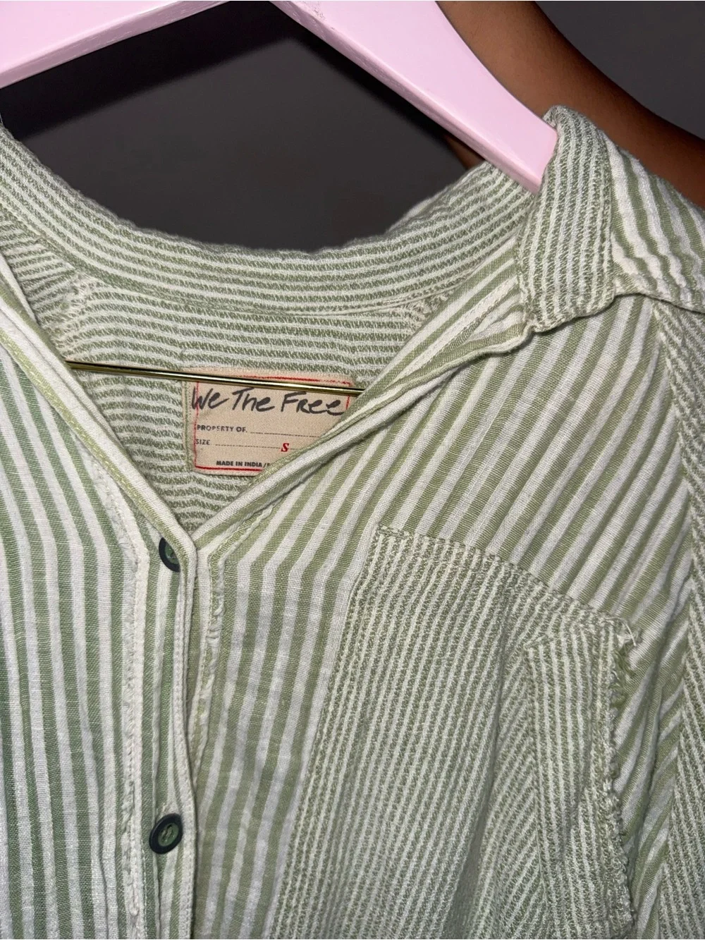 Free People Indigo Skies Stripe Oversize Button-Up Shirt in Sage Combo